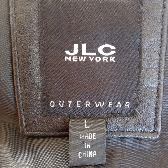 JLC New York Black Leather Jacket Women's Large L Full Zip Outerwear Sleek - Picture 3 of 6